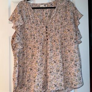 everleigh Pink Floral Ruffle Sleeve Blouse